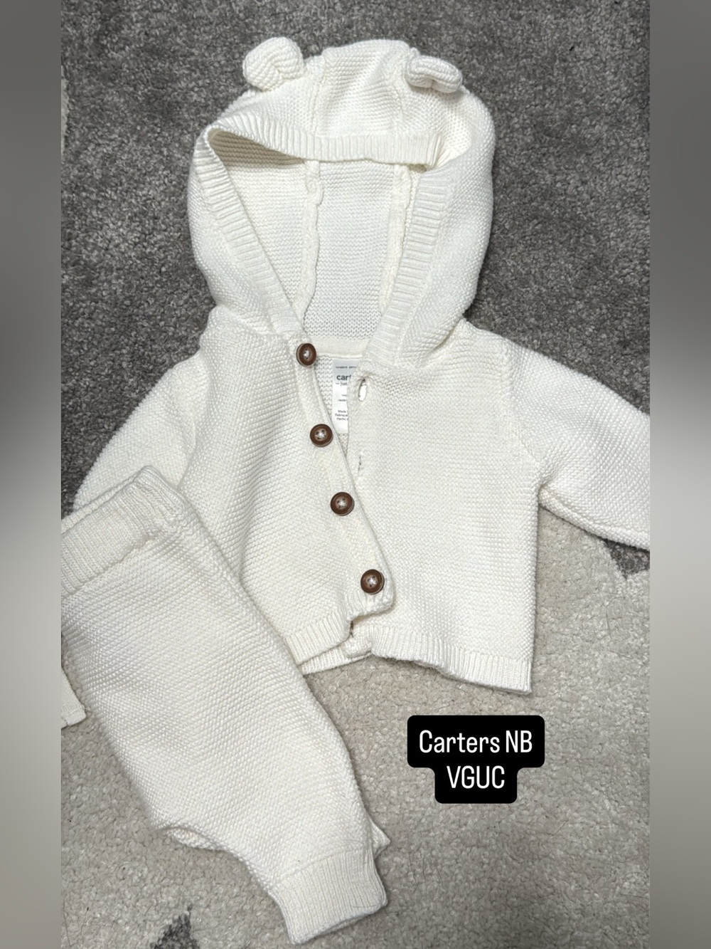 Carter's Cream Knit Hoodie & Pants Set with Ear Details